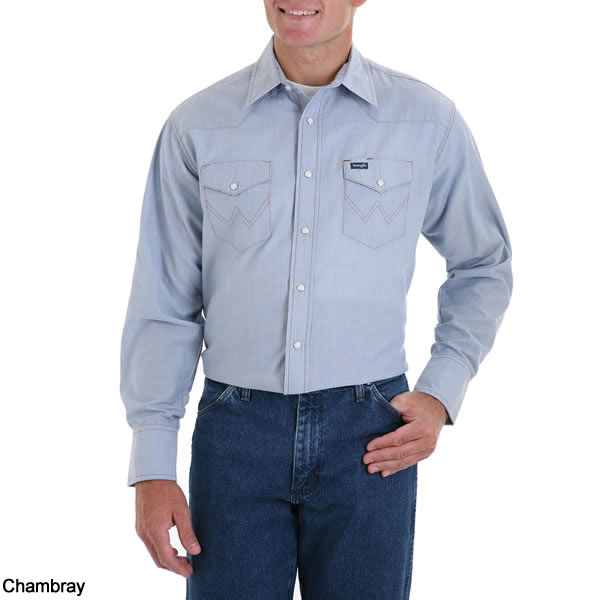 Wrangler - Men's Cowboy Cut Long Sleeve Work Shirt - Blue
