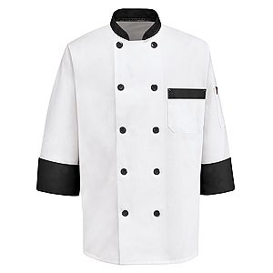 Chef Designs KT74 White with Black Trim Garnish Chef Coat - KT74BT