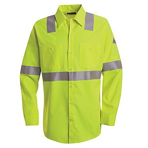 Bulwark SMW4HV Hi-Visibility Flame-Resistant Long Sleeve Work Shirt
