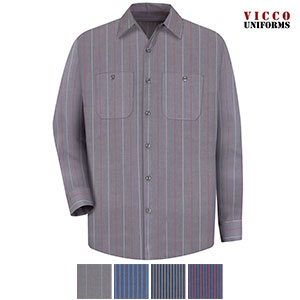 Red Kap SP14 Men's Industrial Long Sleeve Work Shirt - STRIPES