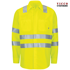 Red Kap SX14 Men's Mimix & Oilblok Work Shirt - Hi-Visibility Long Sleeve Ripstop Class 3