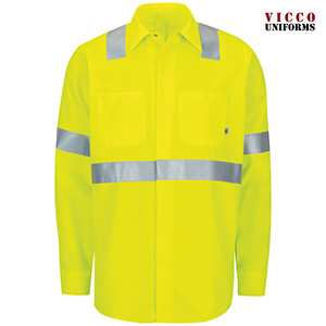 Red Kap SX14 Men's Hi Visibility Work Shirt - Long Sleeve Ripstop with MIMIX & Oilblok Type R Class 2