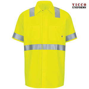Red Kap SX24 Men's Hi Visibility Work Shirt - Short Sleeve Ripstop with MIMIX & Oilblok Type R Class 2