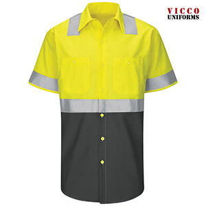 Red Kap SY24YC Men's Work Shirt - Hi-Visibility Short Sleeve Color Block Ripstop Type R, Class 2