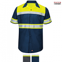 Red Kap SY80 Men's Hi-Visibility Work Shirt - Short Sleeve Colorblock Ripstop