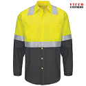 Red Kap SY14YC Men's Work Shirt - Hi-Visibility Long Sleeve Color Block Ripstop Type R, Class 2