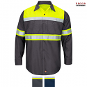 Red Kap SY70 Men's Hi-Visibility Work Shirt - Long Sleeve Colorblock Ripstop